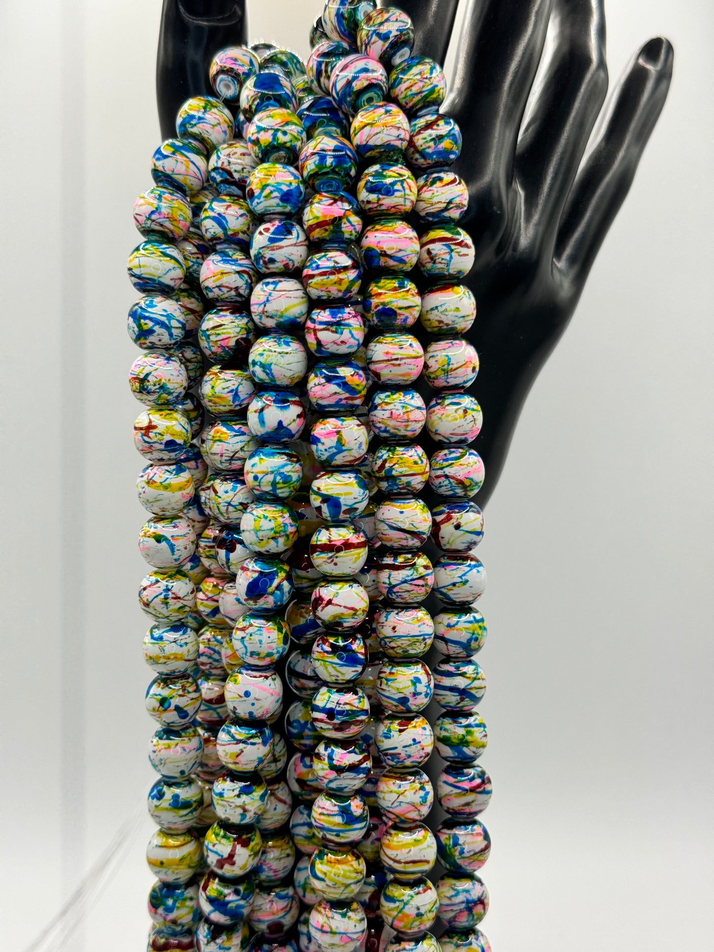 10MM Glass Paint Splashed Beads (5 Colors)