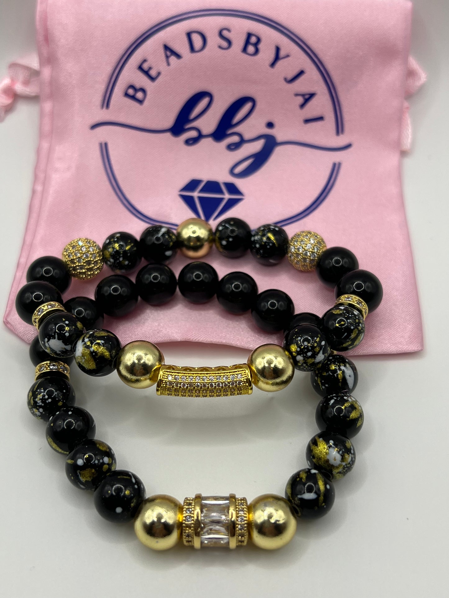 10 MM Women’s Black Obsidian & Mixed Glass Bead Bracelet Set