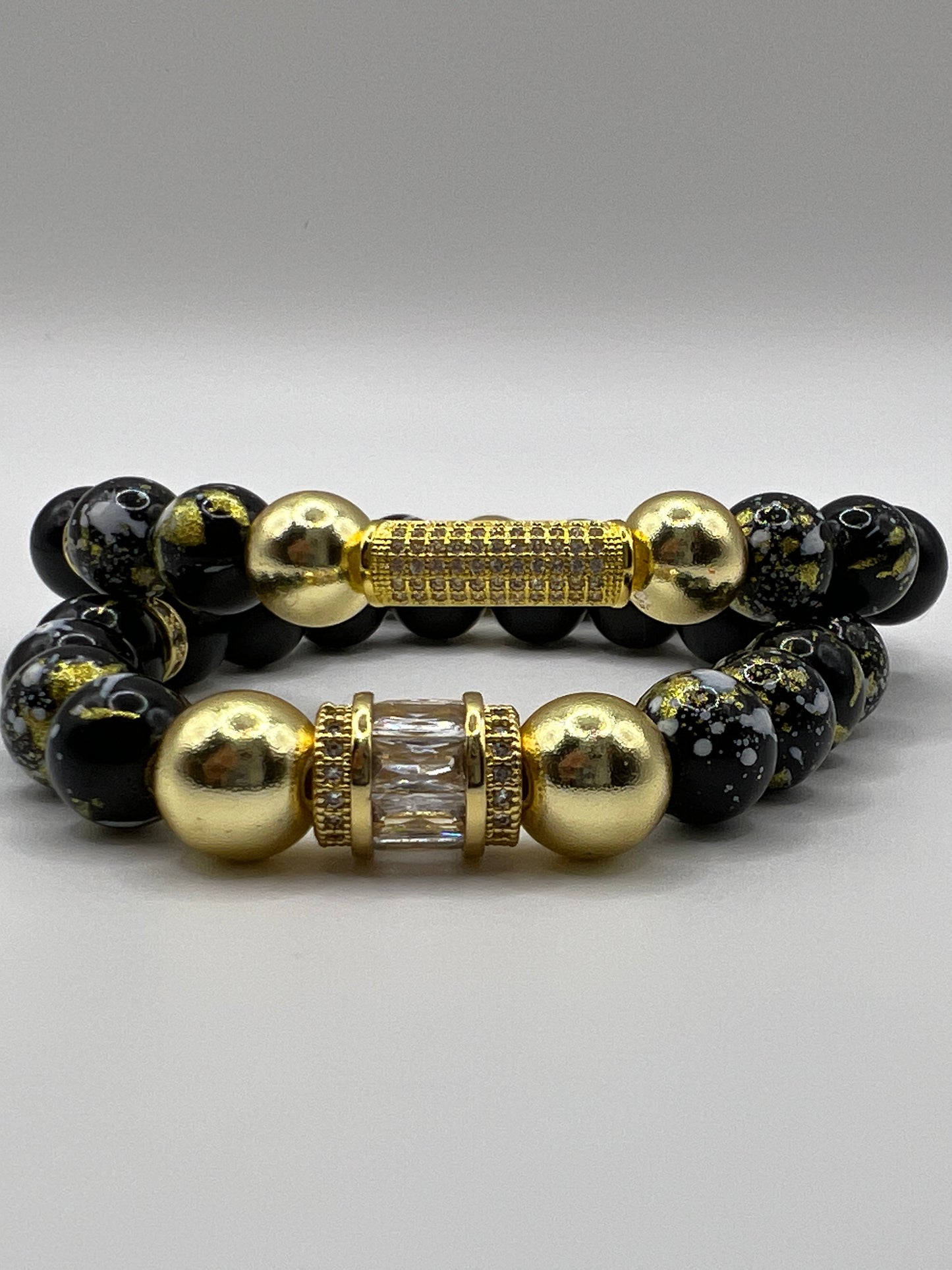 10 MM Women’s Black Obsidian & Mixed Glass Bead Bracelet Set