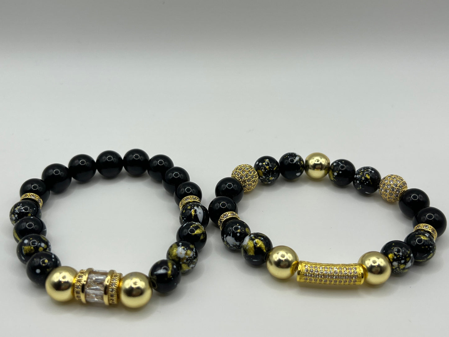 10 MM Women’s Black Obsidian & Mixed Glass Bead Bracelet Set
