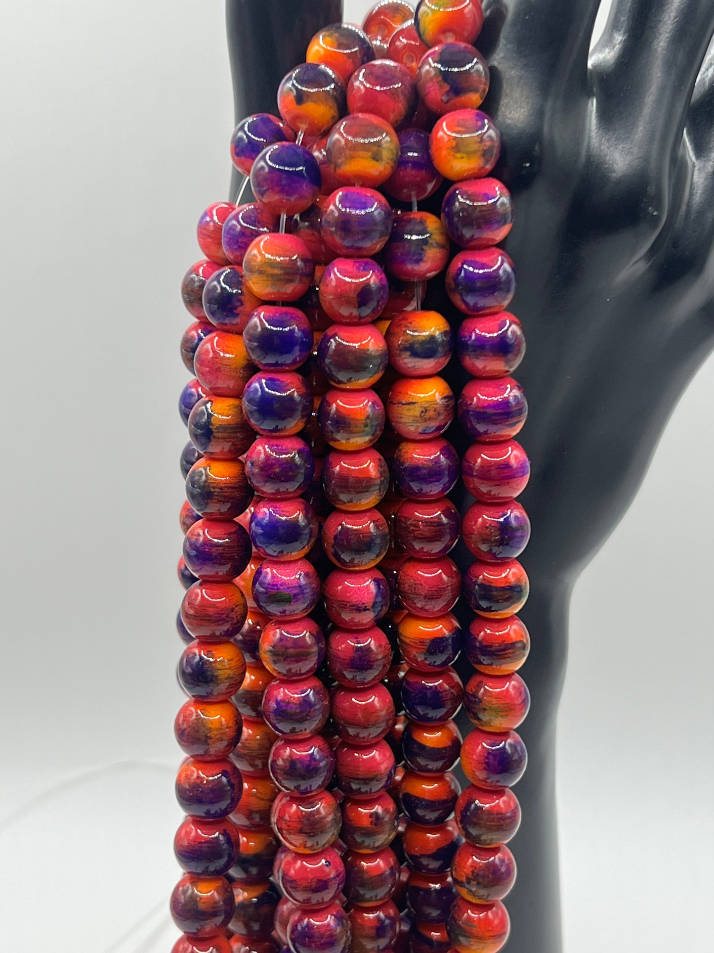 10MM Glass Paint Splashed Beads (6 Colors)