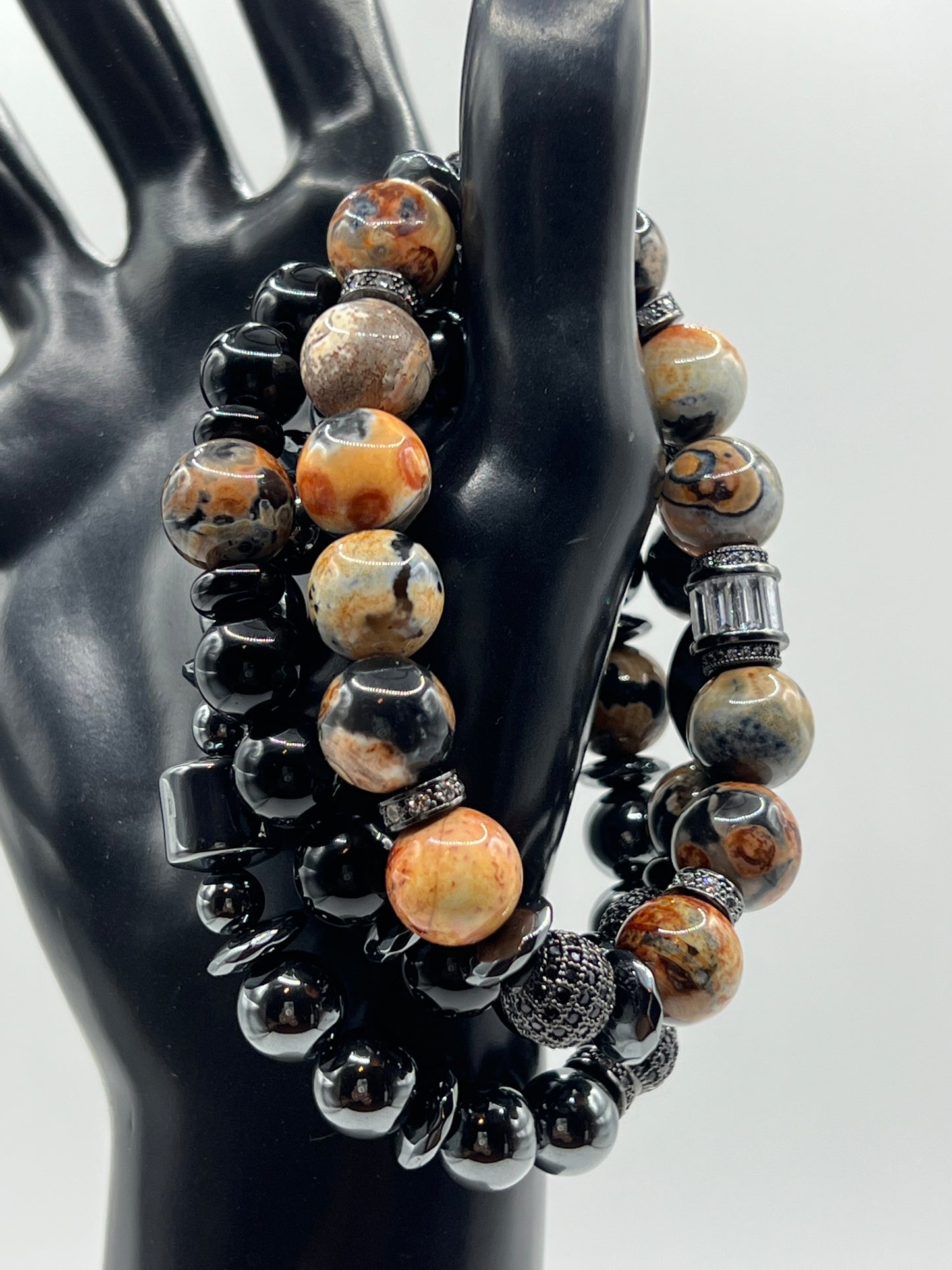 12mm Agate & 10mm Black Onyx Unisex set