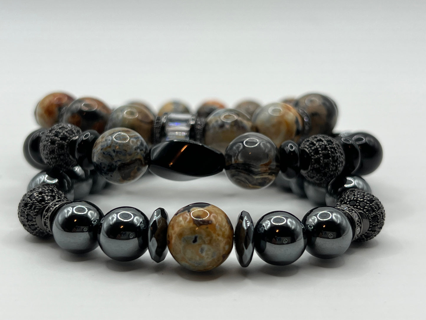 12mm Agate & 10mm Black Onyx Unisex set