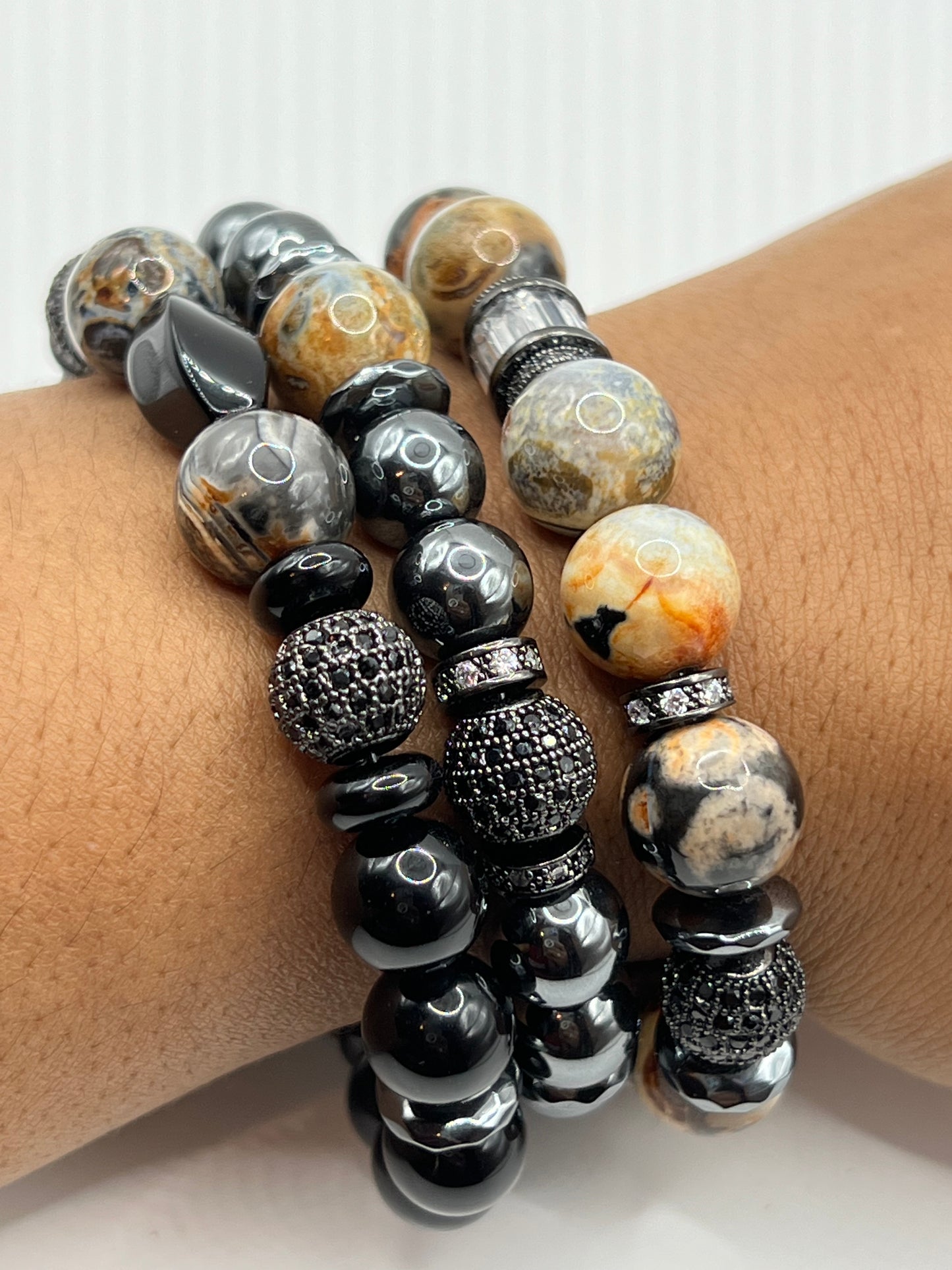 12mm Agate & 10mm Black Onyx Unisex set