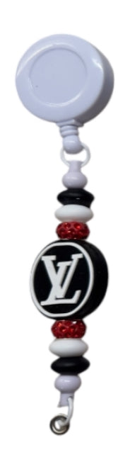 Black n White LV Badge Holder w/ reel