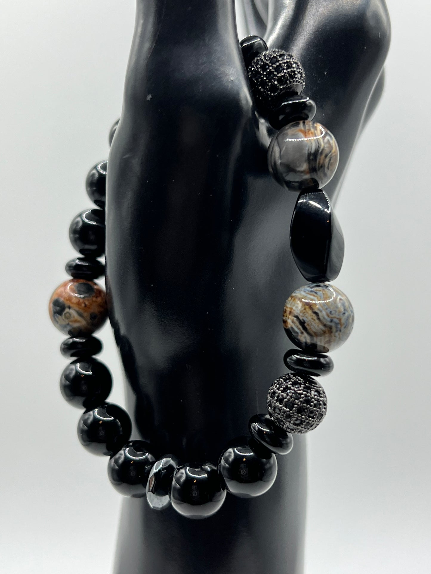 12mm Agate & 10mm Black Onyx Unisex set