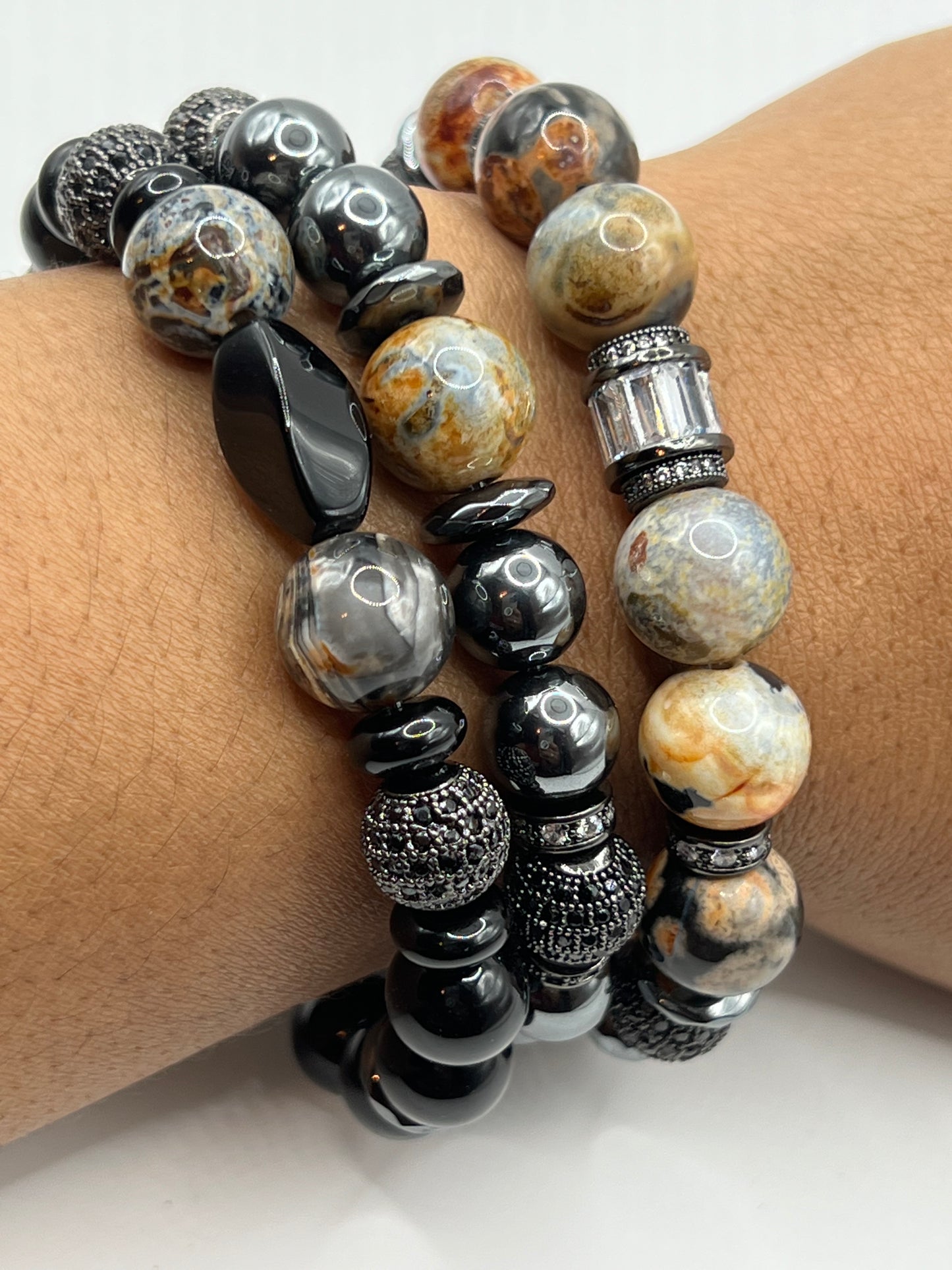 12mm Agate & 10mm Black Onyx Unisex set