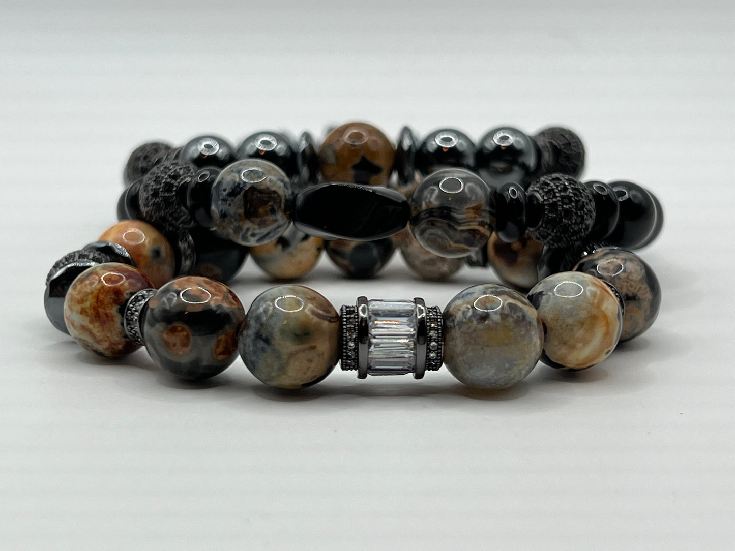 12mm Agate & 10mm Black Onyx Unisex set