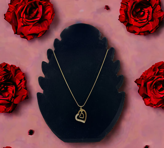 Gold Titanium Necklace w/ Double Heart CZ Charm