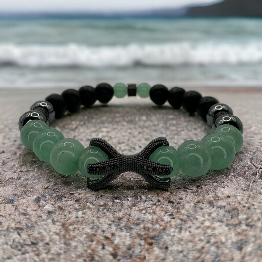 Green aventurine, Matte Black Onyx with Hematite*centerpiece may vary