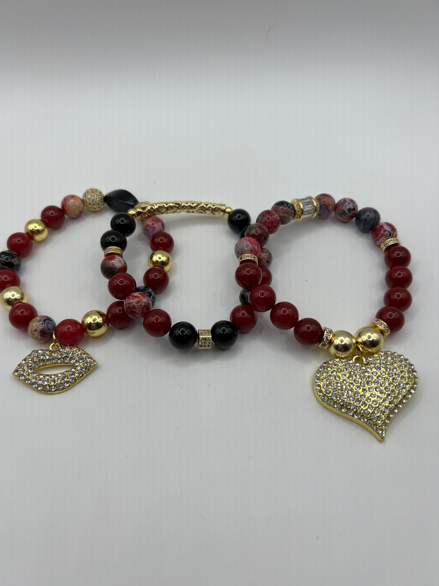 10MM Women’s Ruby Jade & Fire Agate Stone bracelet set