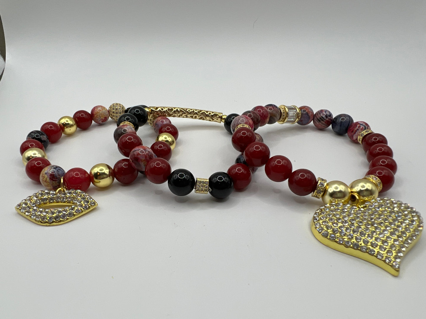 10MM Women’s Ruby Jade & Fire Agate Stone bracelet set