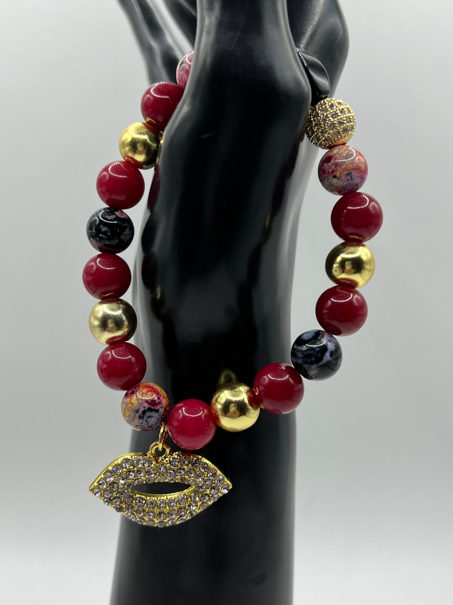 10MM Women’s Ruby Jade & Fire Agate Stone bracelet set