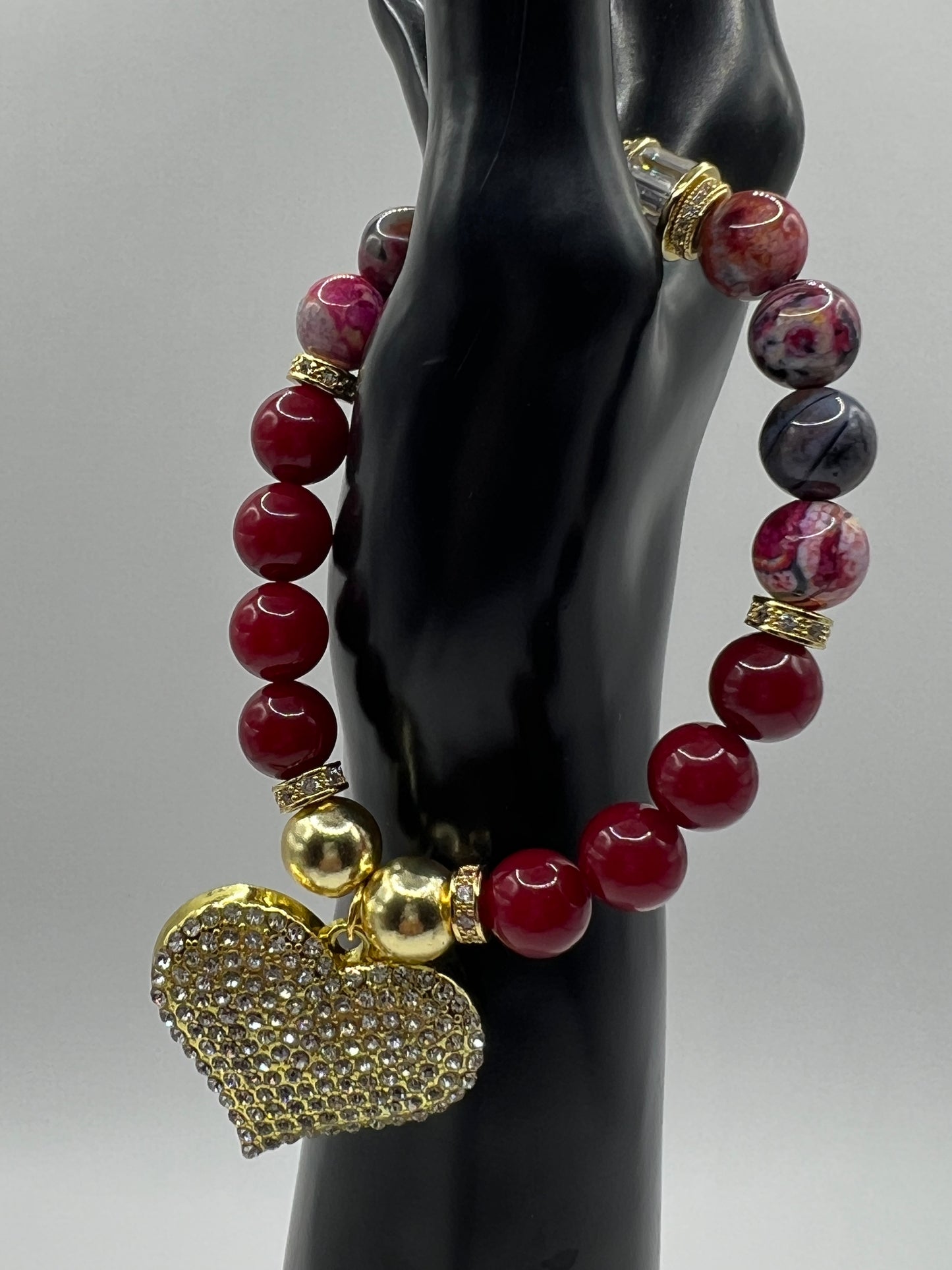 10MM Women’s Ruby Jade & Fire Agate Stone bracelet set