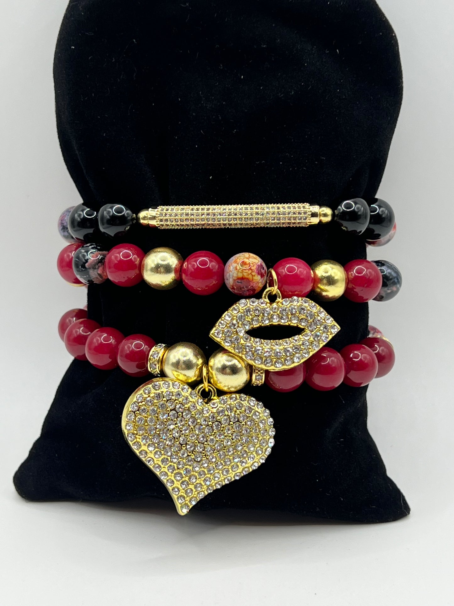 10MM Women’s Ruby Jade & Fire Agate Stone bracelet set