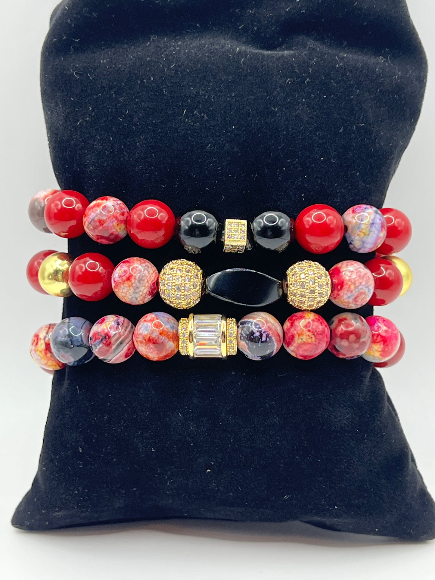 10MM Women’s Ruby Jade & Fire Agate Stone bracelet set