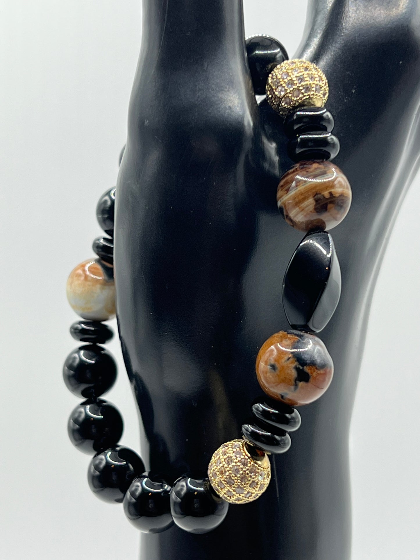 12mm Agate & 10mm Black Onyx Unisex set