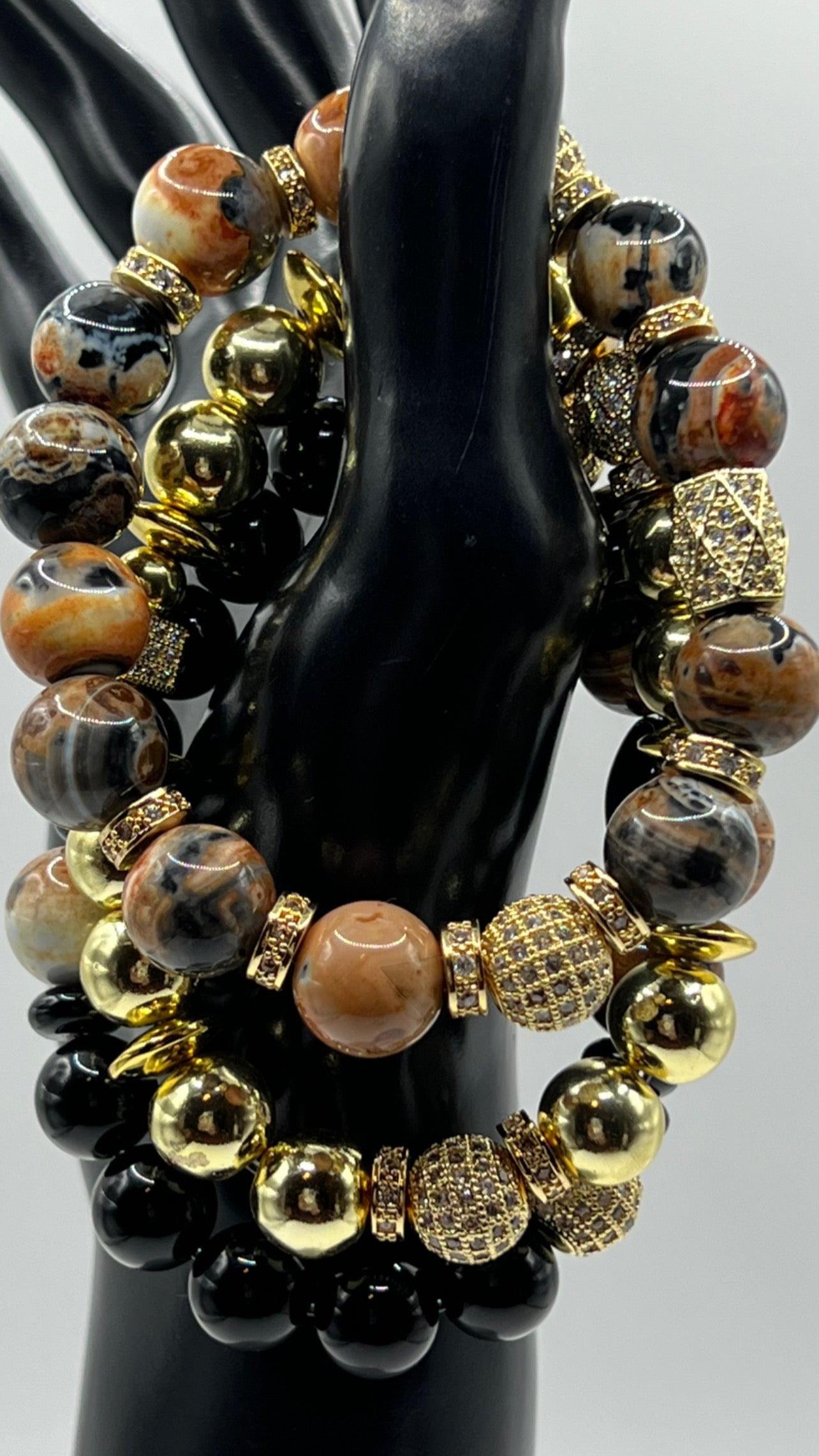 12mm Agate & 10mm Black Onyx Unisex set