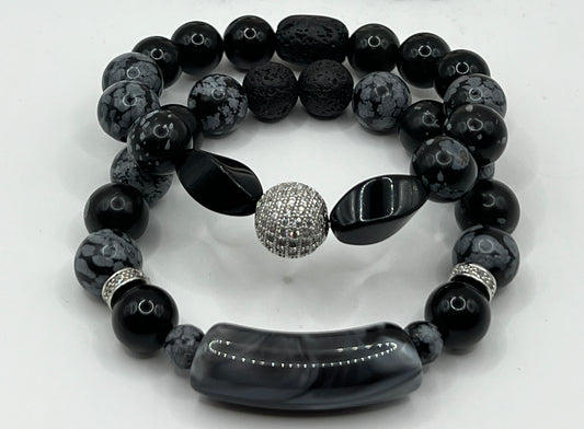 Snowflake Agate n Black Obsidian 10mm