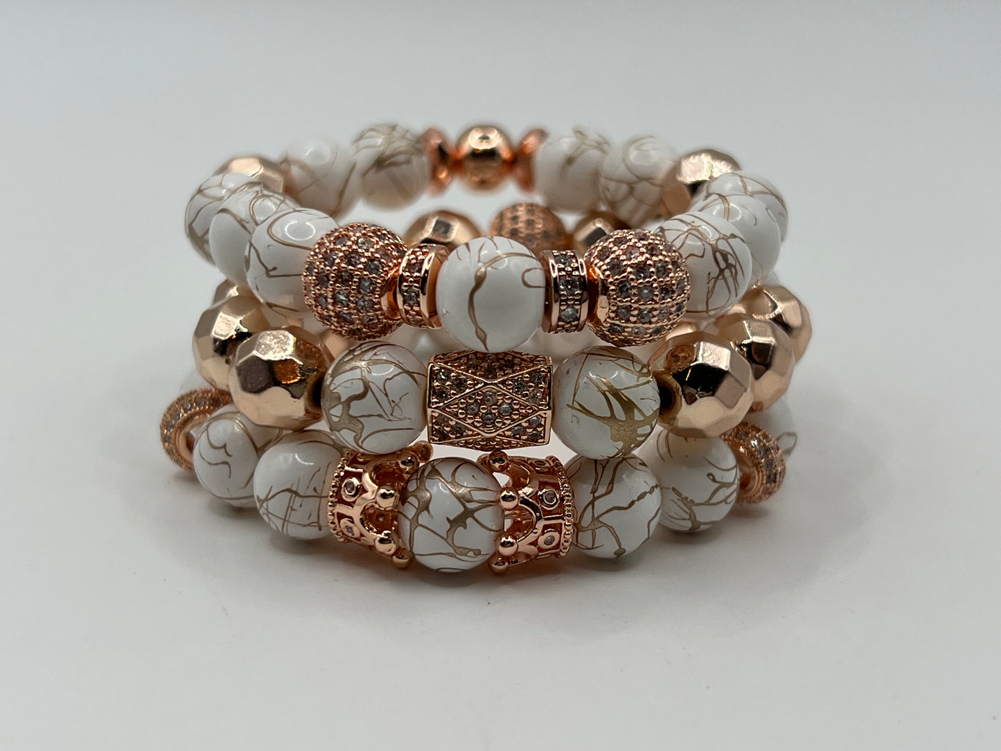 10 MM Women’s White n Rose Gold Bracelets