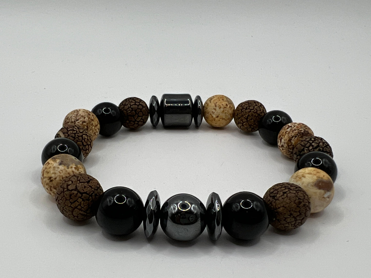 Men’s Black Obsidian & Wood Agate 10mm