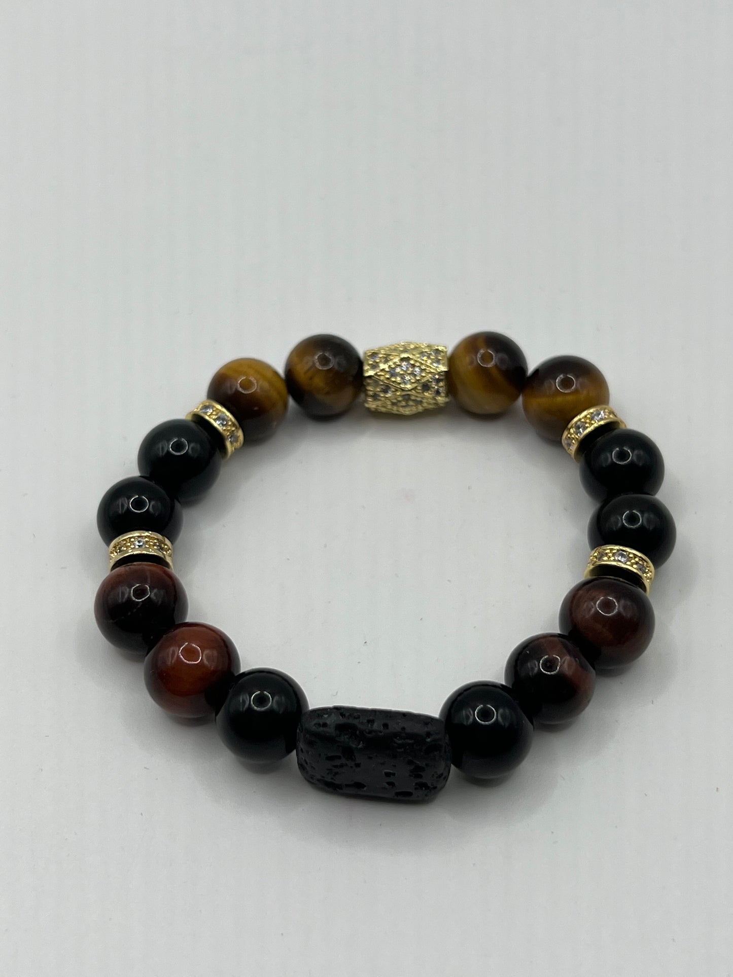 Brown n Red Tigers Eye & Black Obsidian 10mm