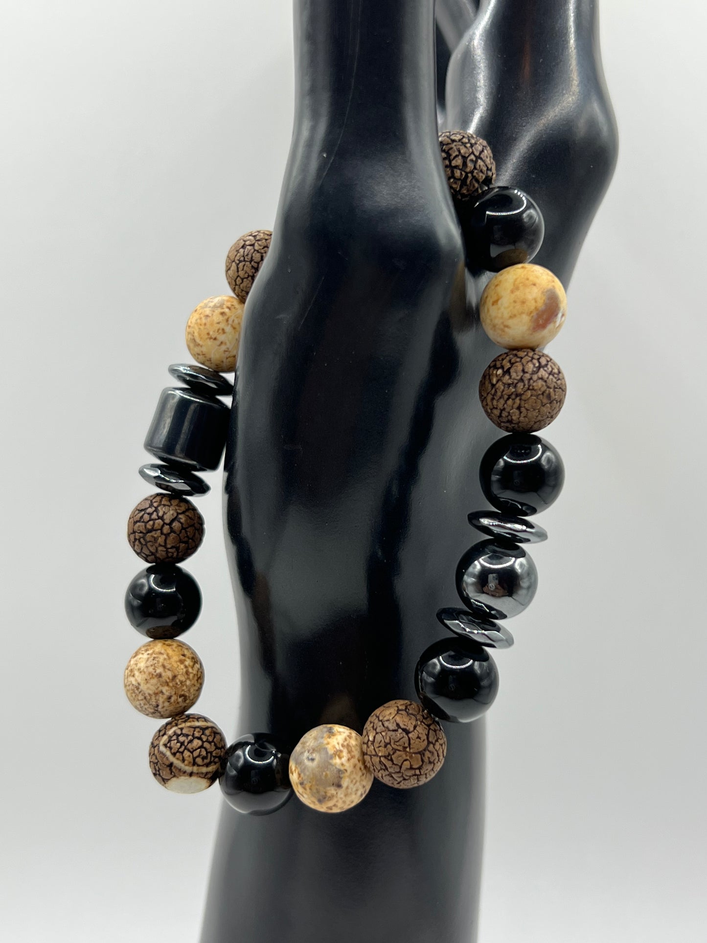 Men’s Black Obsidian & Wood Agate 10mm