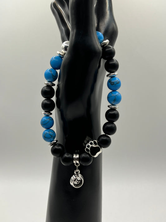 Black Matte Agate & Turquoise Stone Men’s/unisex Paw Print