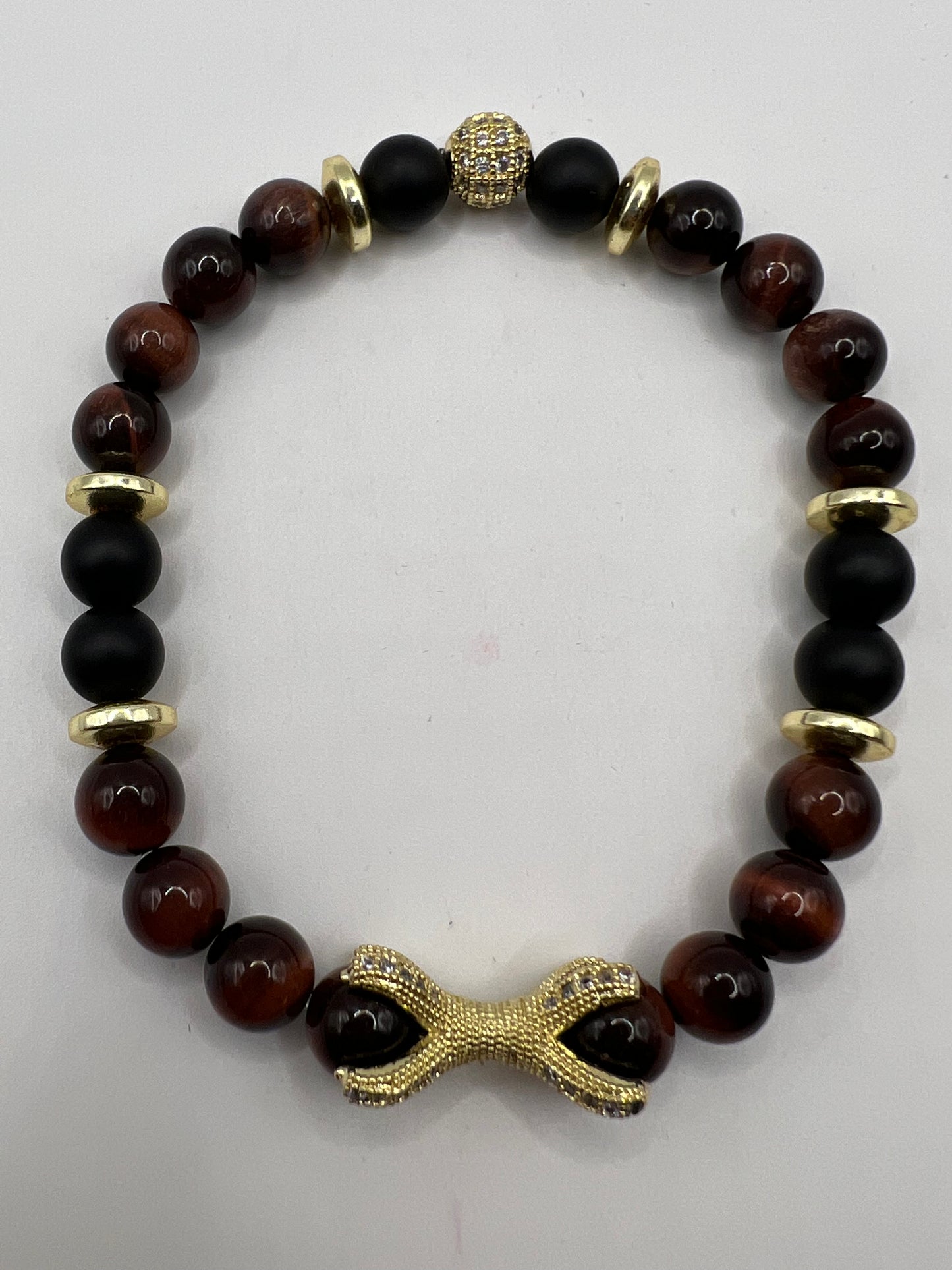 Men’s Red Tigers Eye w/ Black Matte Agate stones 8MM Bracelet