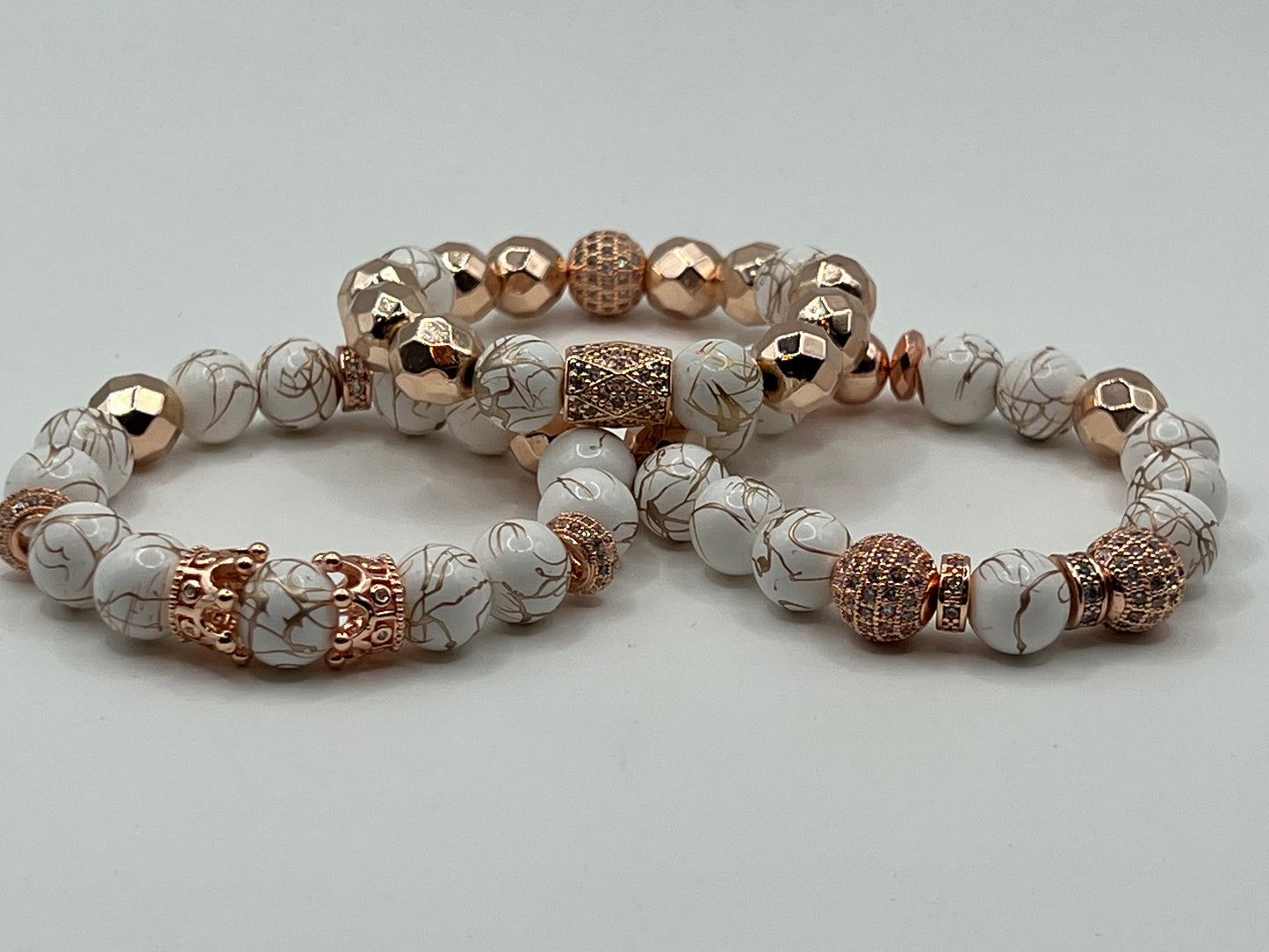 10 MM Women’s White n Rose Gold Bracelets