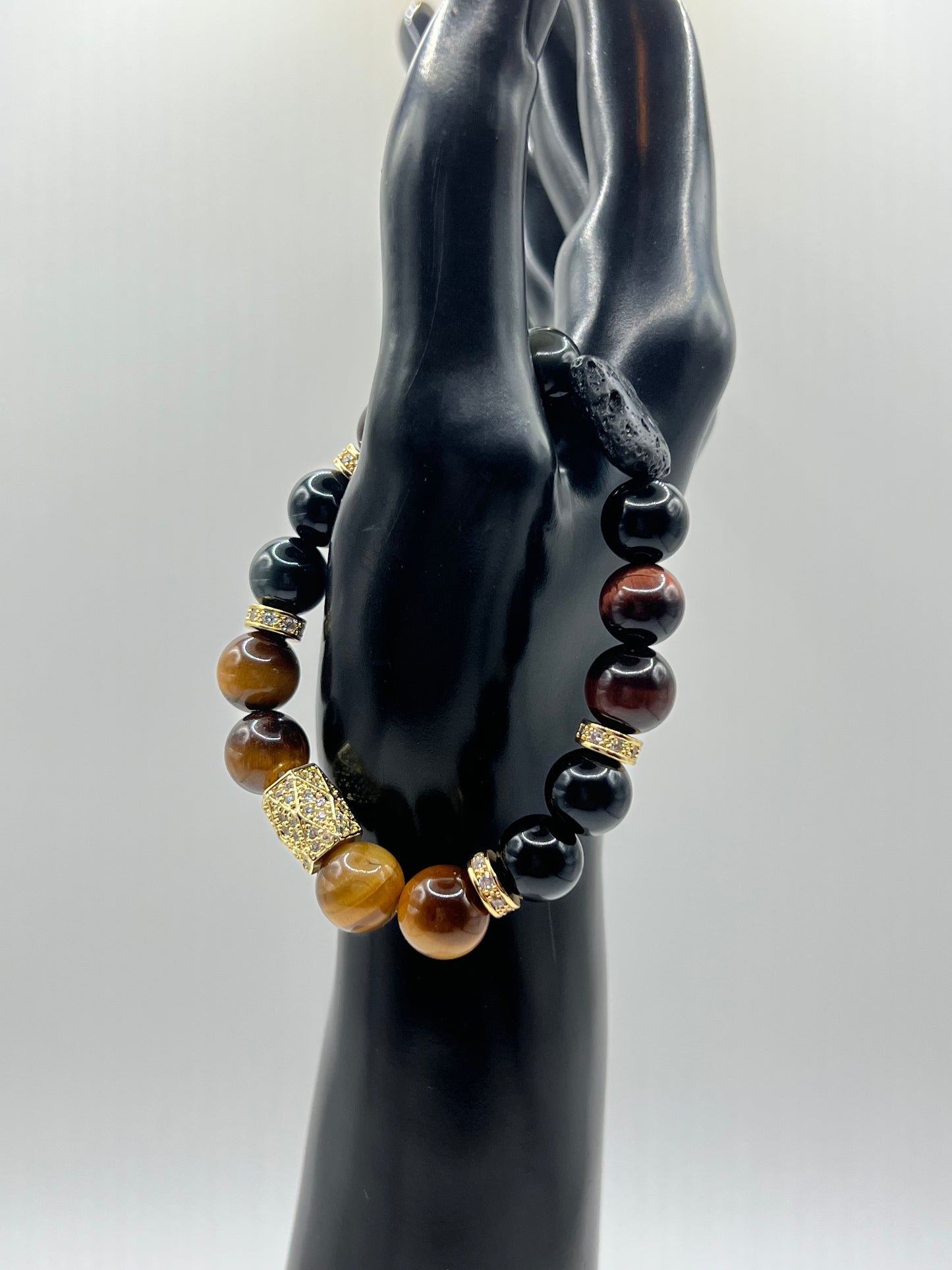 Brown n Red Tigers Eye & Black Obsidian 10mm