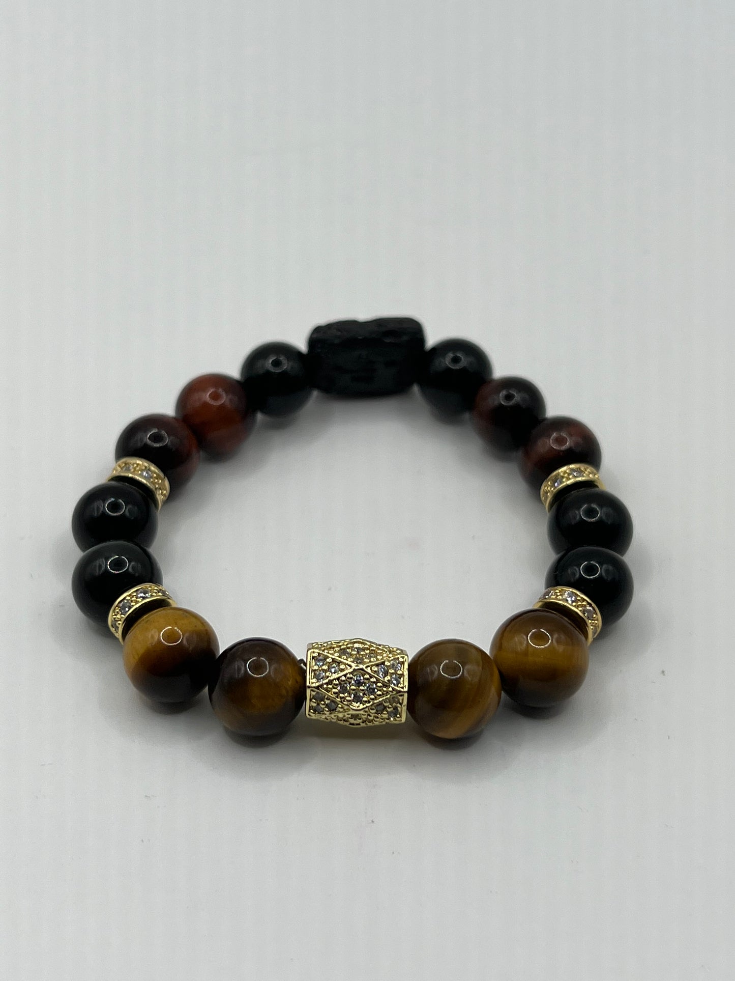 Brown n Red Tigers Eye & Black Obsidian 10mm