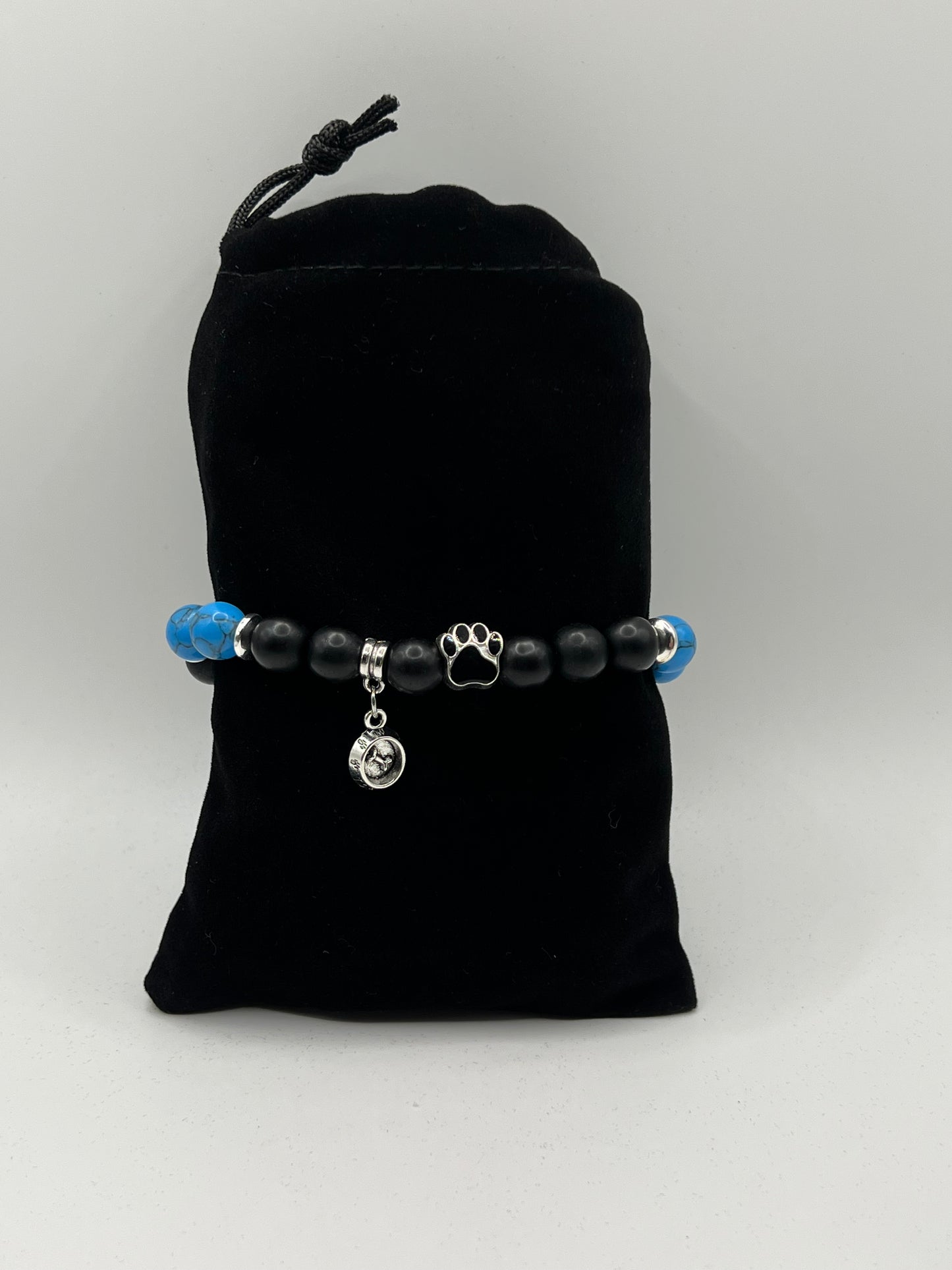 Black Matte Agate & Turquoise Stone Men’s/unisex Paw Print