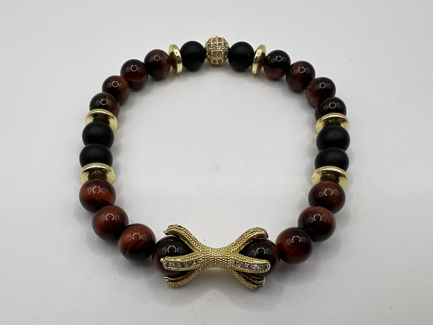 Men’s Red Tigers Eye w/ Black Matte Agate stones 8MM Bracelet