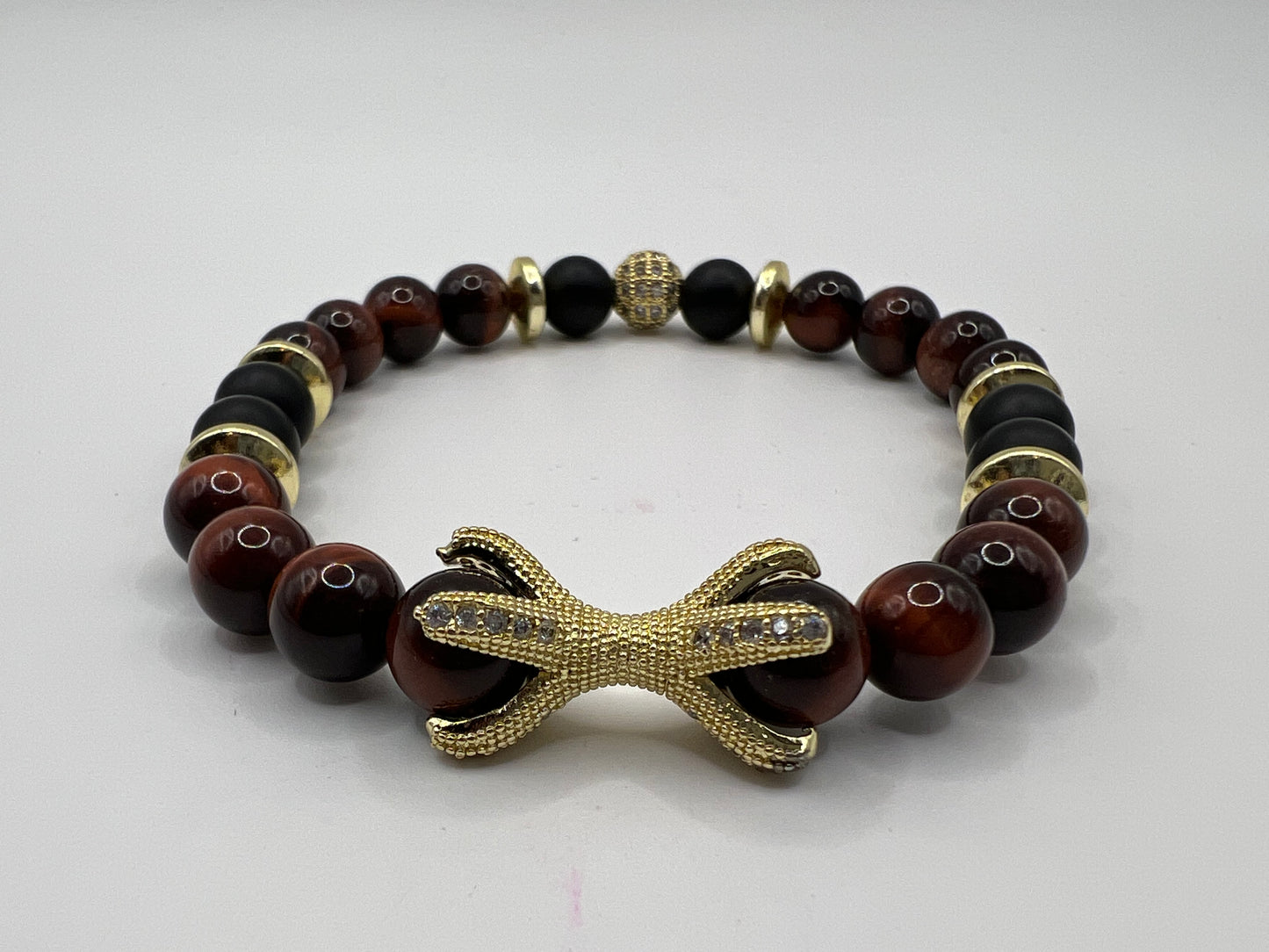 Men’s Red Tigers Eye w/ Black Matte Agate stones 8MM Bracelet