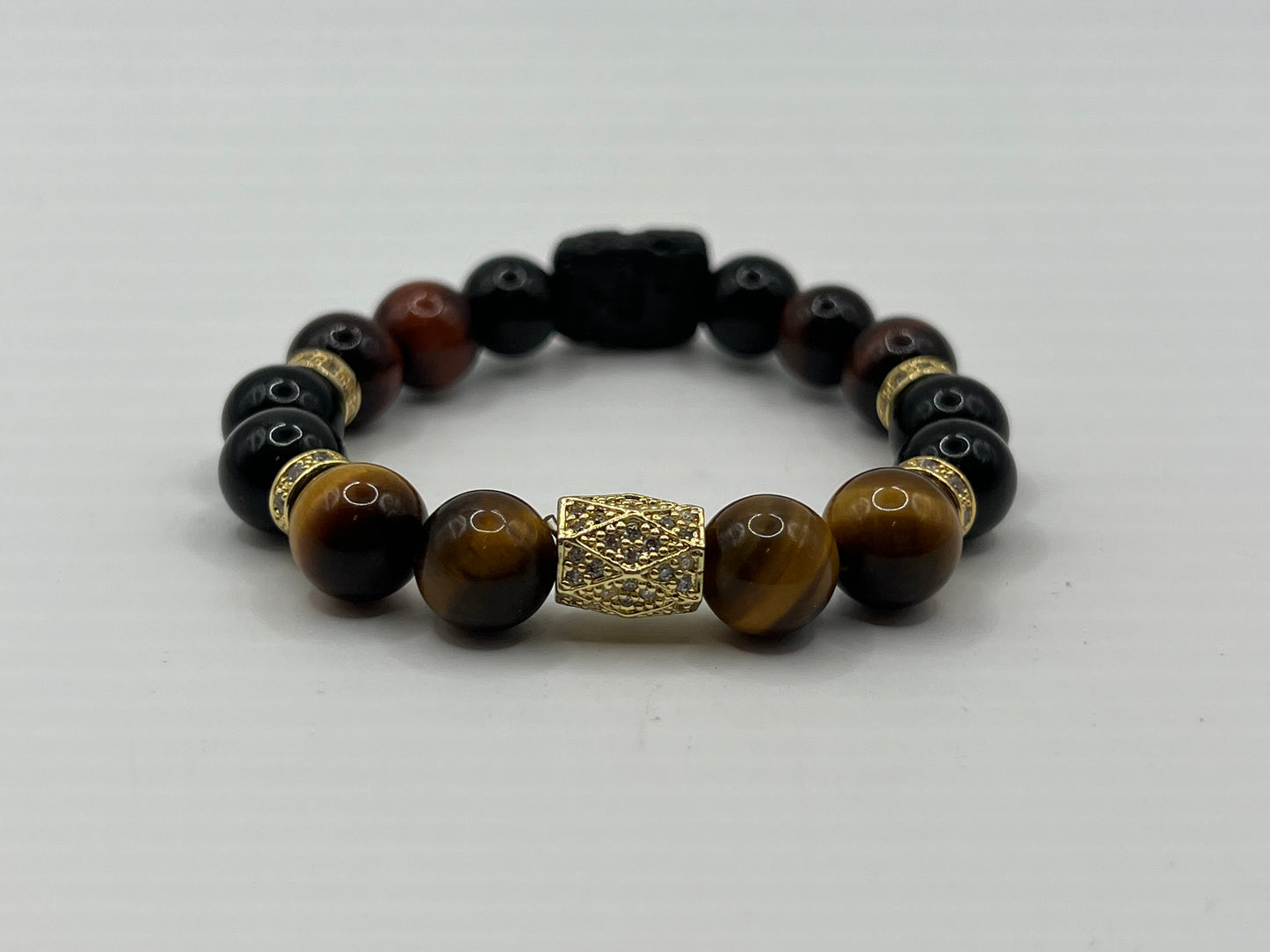 Brown n Red Tigers Eye & Black Obsidian 10mm