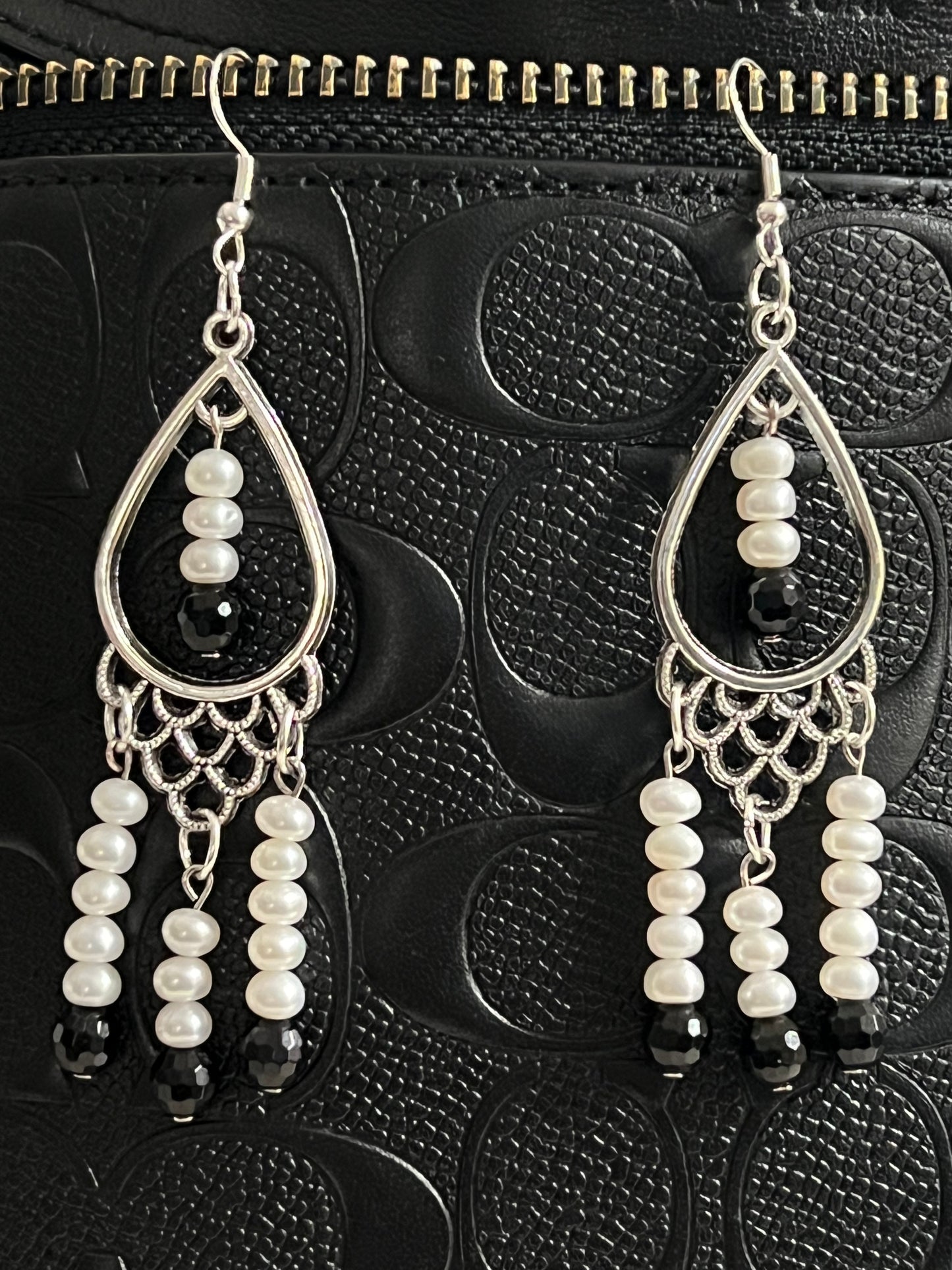 Pearls n Onyx Earrings