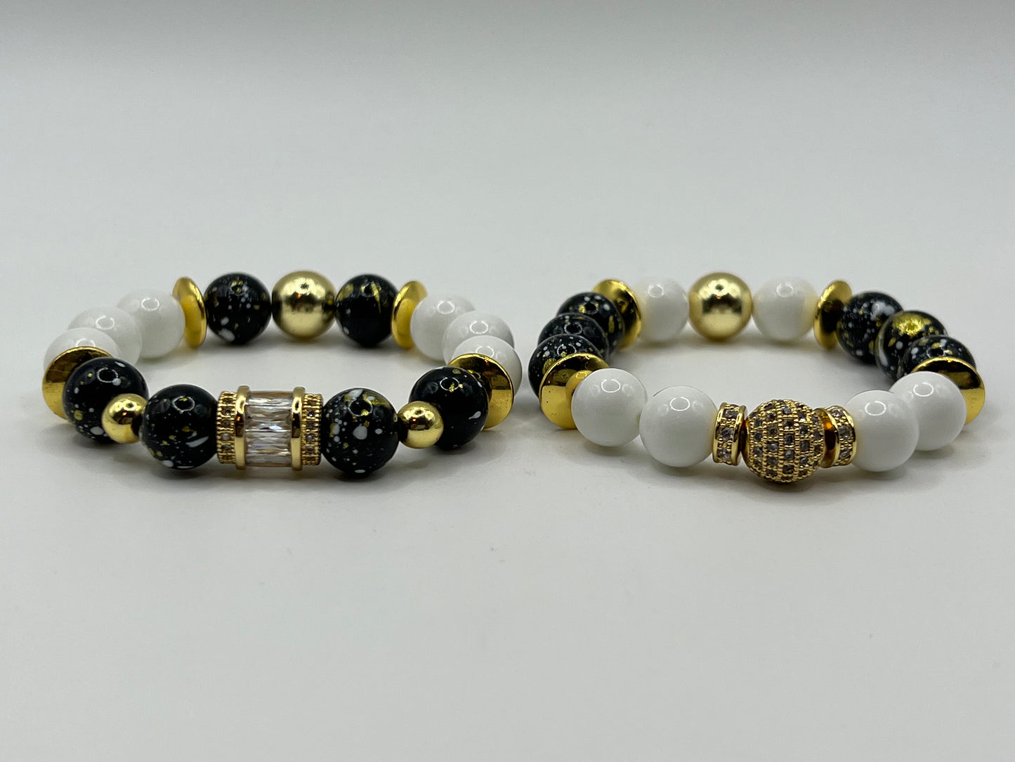 10MM Women’s Mixed black, White & Gold Hematite Bracelet set