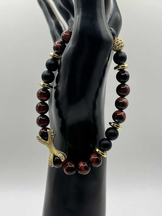 Men’s Red Tigers Eye w/ Black Matte Agate stones 8MM Bracelet