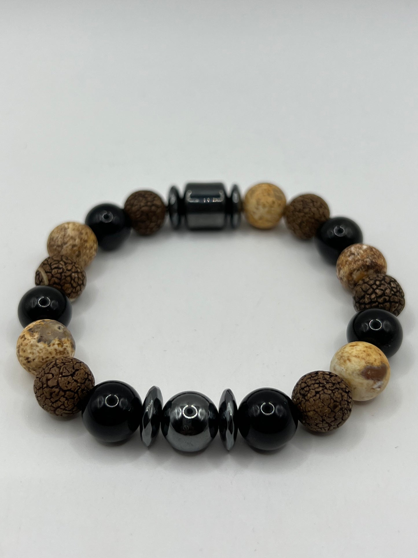 Men’s Black Obsidian & Wood Agate 10mm