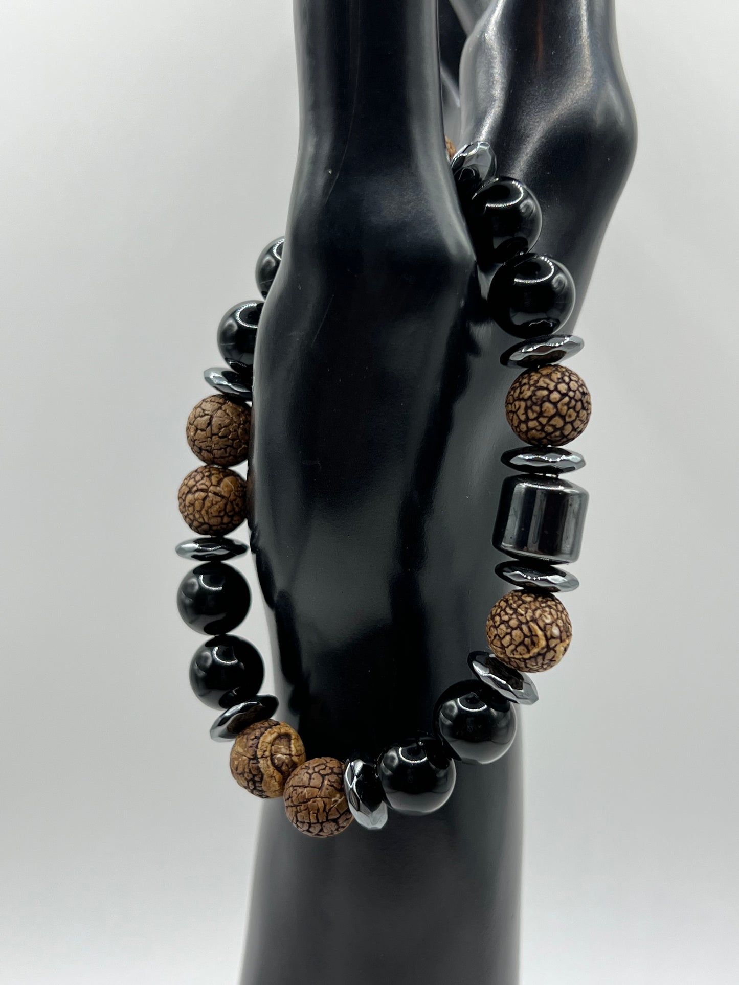 Men’s Black Obsidian & Wood Agate 10mm