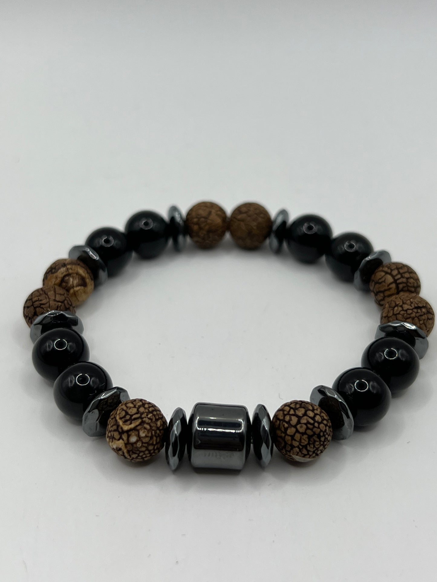 Men’s Black Obsidian & Wood Agate 10mm