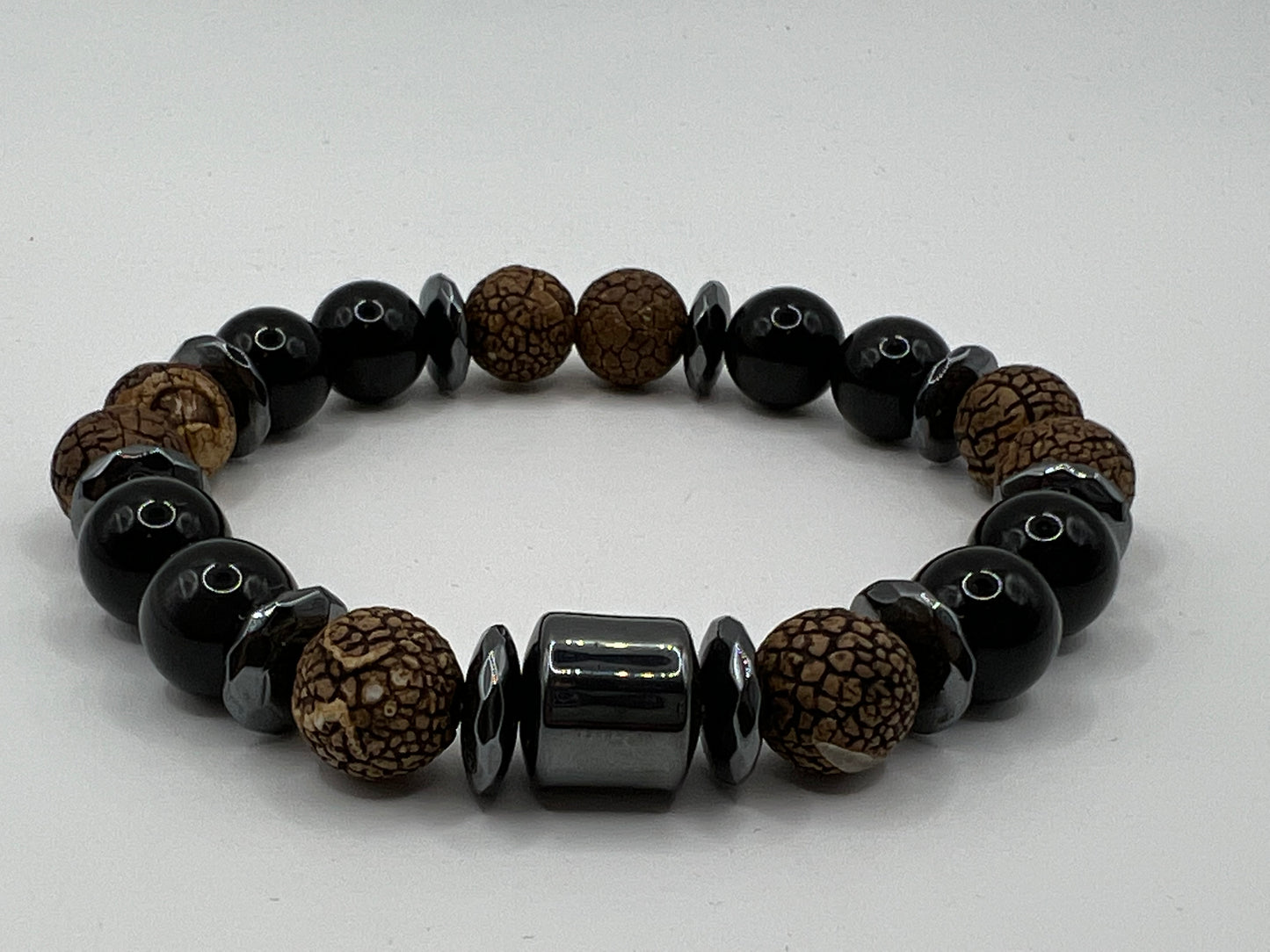 Men’s Black Obsidian & Wood Agate 10mm