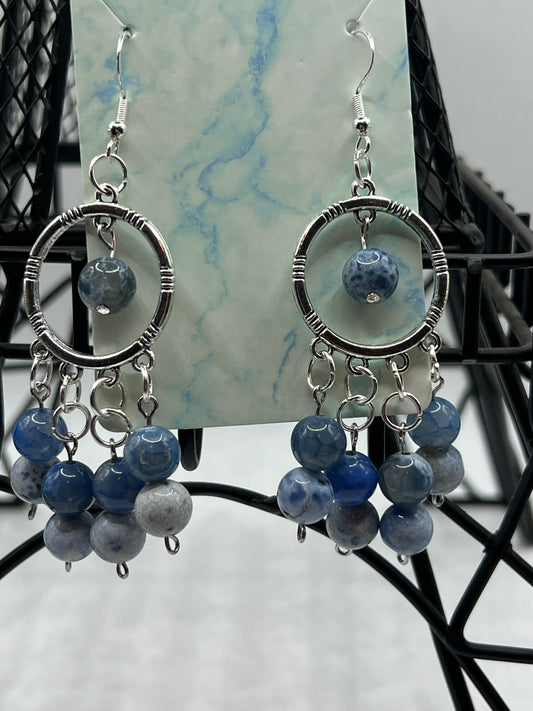 Blue n White Agate Earrings