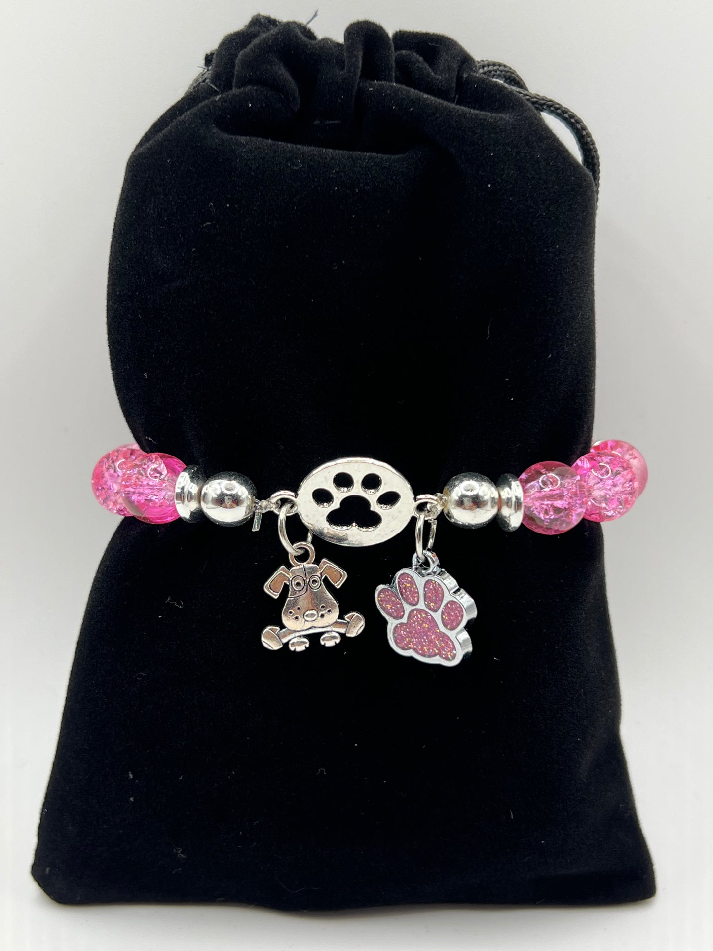 Pink Glass Bead Paw Print