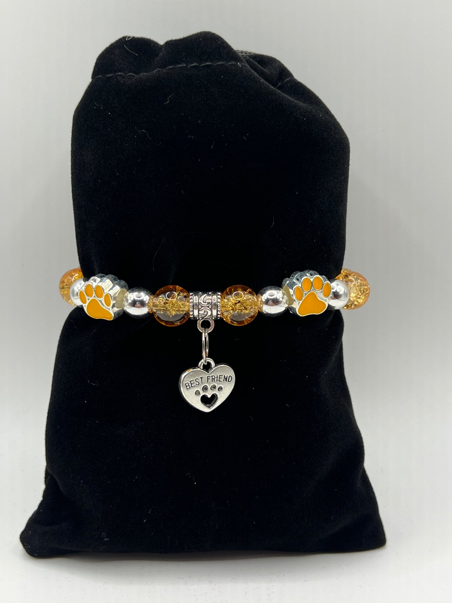 Orange Glass Bead Paw Print