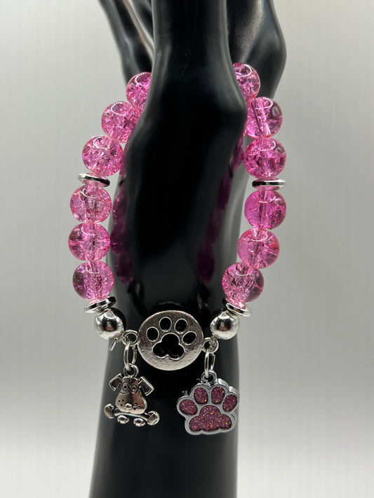 Pink Glass Bead Paw Print