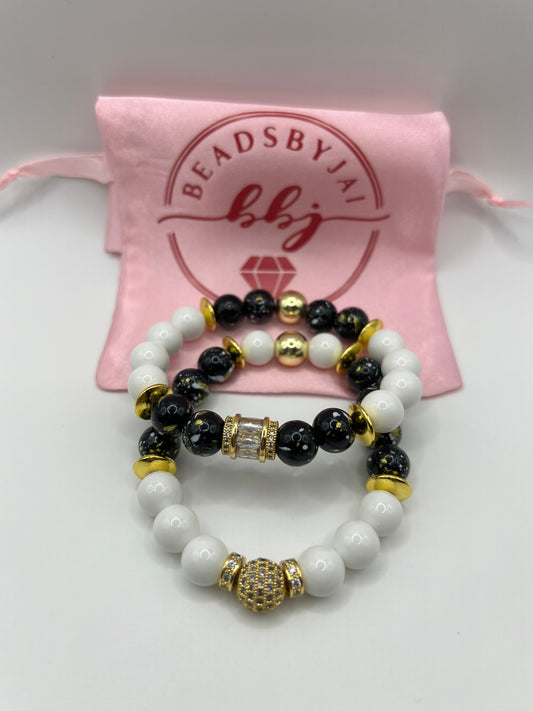 10 MM Women’s Glass Bead Bracelet set